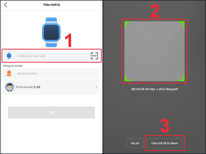 Bạn hãy nhập mã của đồng hồ thông minh hoặc sử dụng QR Code để xác định mã