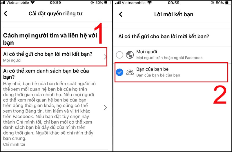 Ở mục Cách mọi người tìm và liên hệ với bạn, chọn Ai có thể gửi cho bạn lời mời kết bạn?