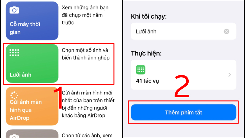 Nhấn chọn Thêm phím tắt tại mục Lưới ảnh