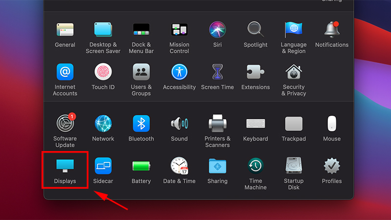 Chọn mục Displays trên máy Mac của bạn