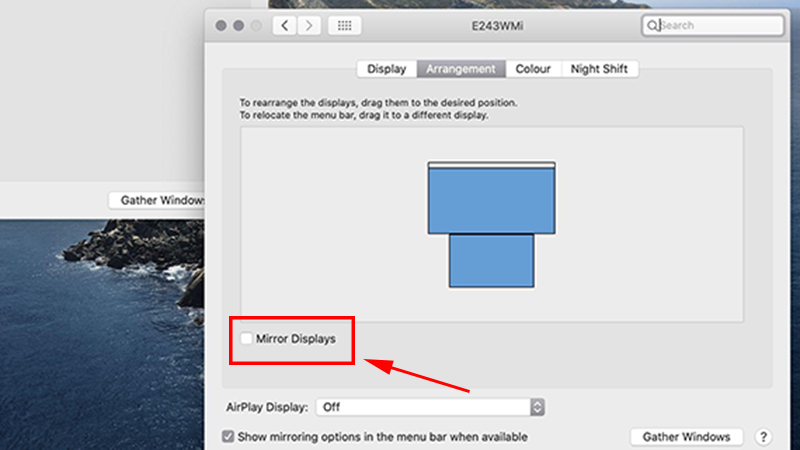Bạn có thể tùy chọn phản chiếu màn hình tại mục Mirror Displays