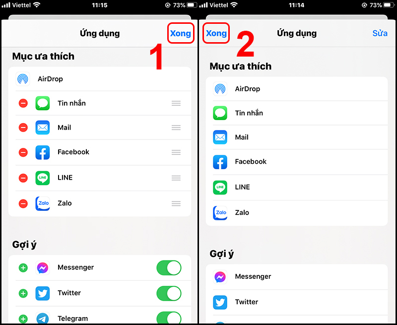 Nhấn n&uacute;t Xong để quay về Share Sheet