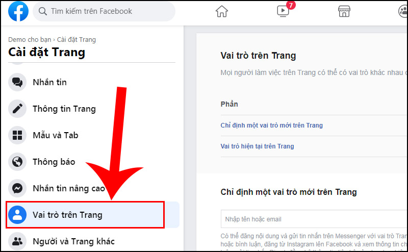 Bước 4: Nhấp vào Vai trò trên trang.