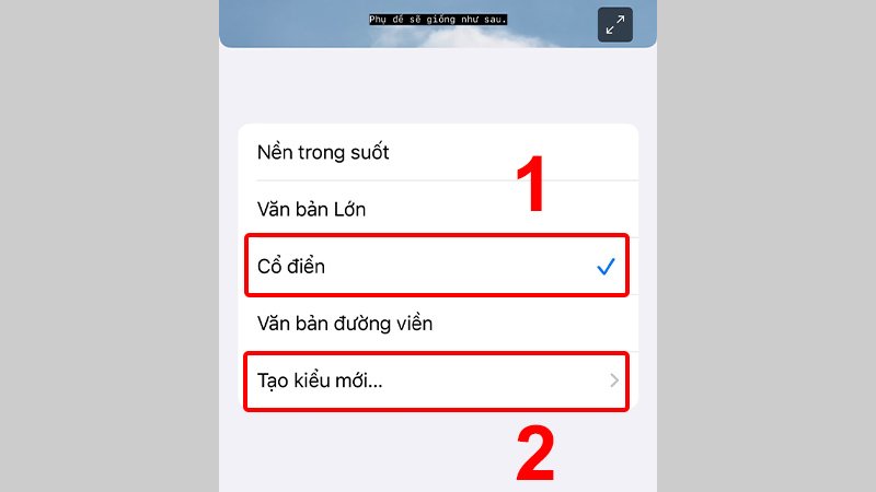 Nhấn vào Phụ đề & Chú thích và chọn Kiểu