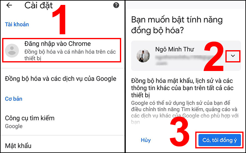 Đăng nhập vào Chrome và nhấn vào Có, tôi đồng ý để tiến hành đồng bộ hóa.