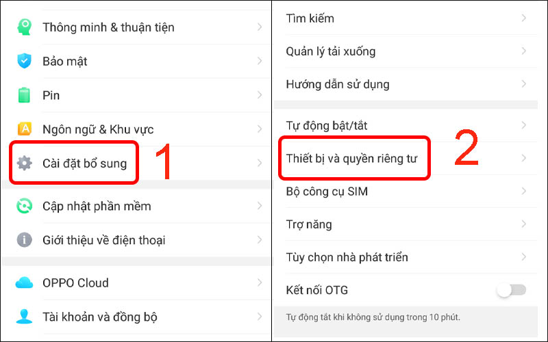 Nhấn vào Cài đặt bổ sung rồi chọn Thiết bị và quyền riêng tư