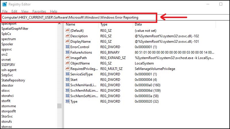 ComputerHKEY_CURRENT_USERSoftwareMicrosoftWindowsWindows Error Reporting