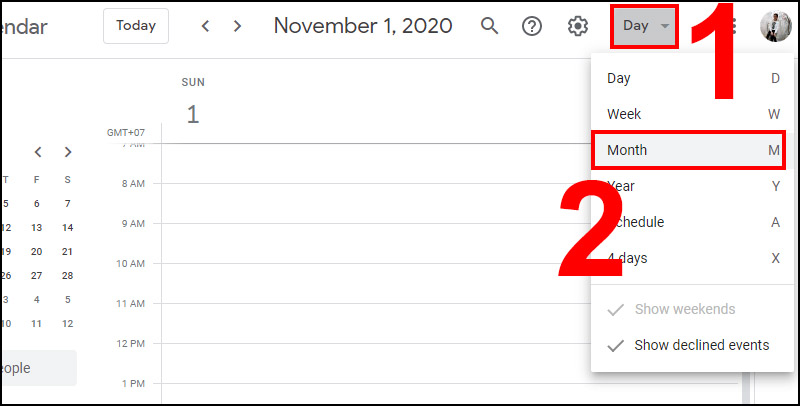 Bạn có thể tùy chỉnh cách hiển thị lịch theo Day, Week, Month, Year