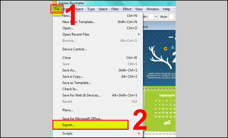 Tiếp theo chọn File > Export...
