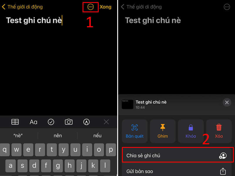 Chia sẻ ghi chú