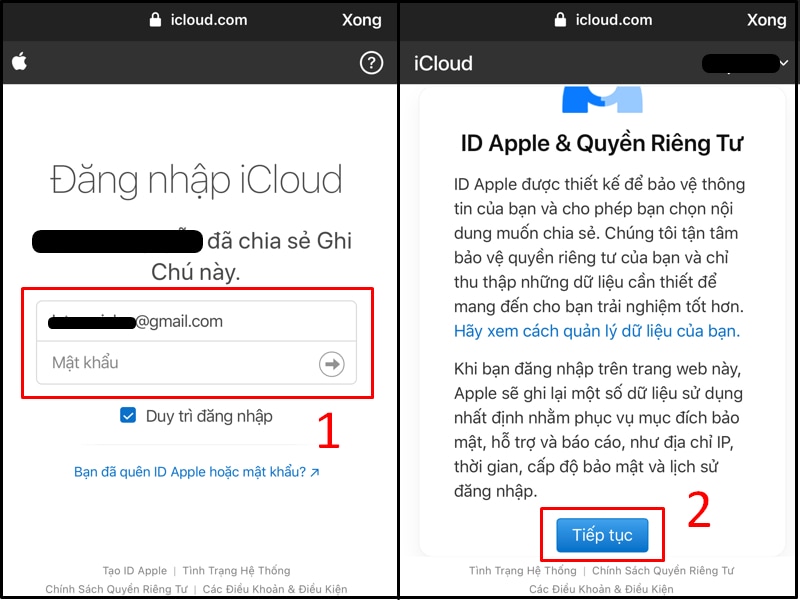 Đăng nhập iCloud