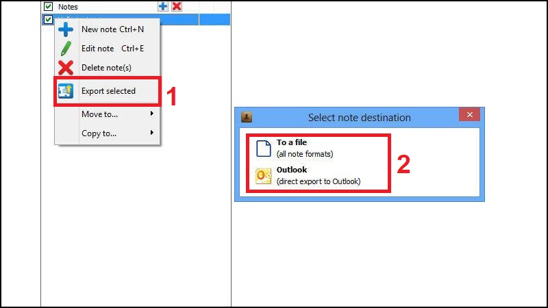 Export Selected > Chọn thư mục máy tính sẽ lưu các ghi chú.