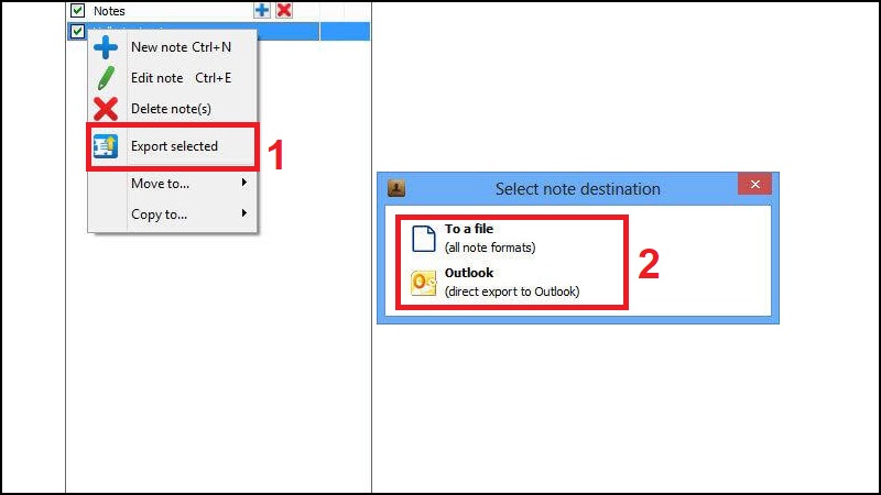 Export Selected  Chọn thư mục máy tính sẽ lưu các ghi chú.