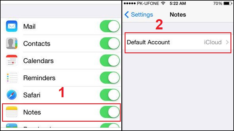 Chọn iCloud là tài khoản mặc định cho tất cả ghi chú