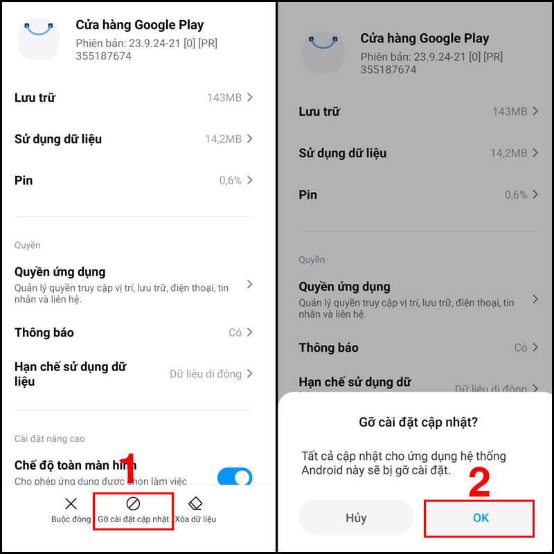 Gỡ cài đặt cập nhật