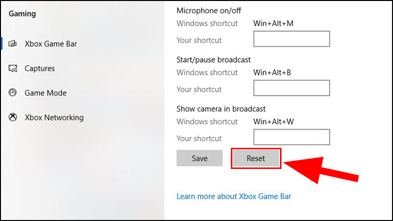 Nhấn n&uacute;t Reset để hủy k&iacute;ch hoạt ph&iacute;m tắt t&ugrave;y chỉnh