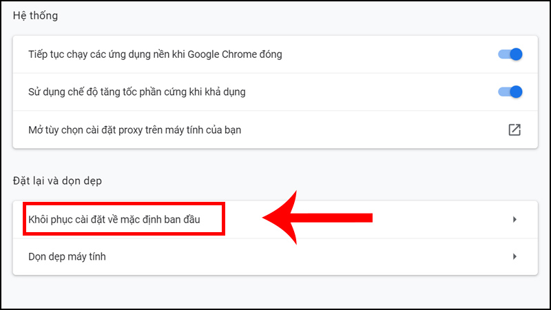  Reset tất cả cài đặt trên Chrome