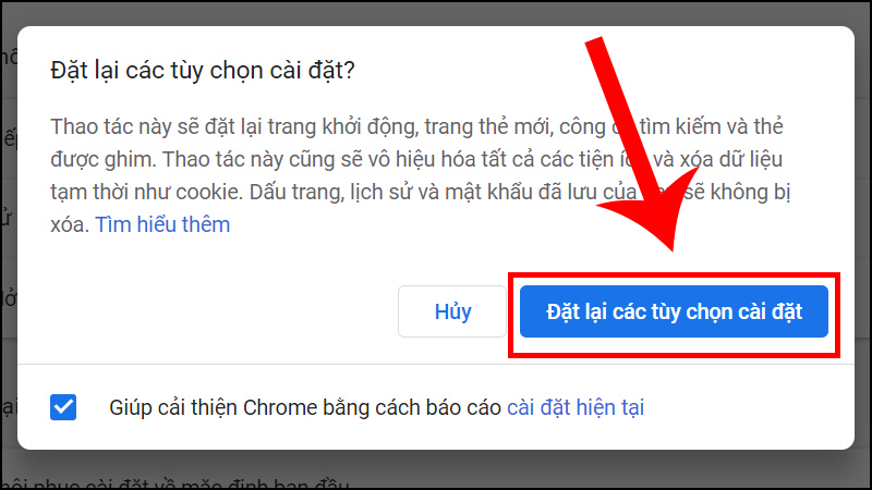 Reset tất cả cài đặt trên Chrome