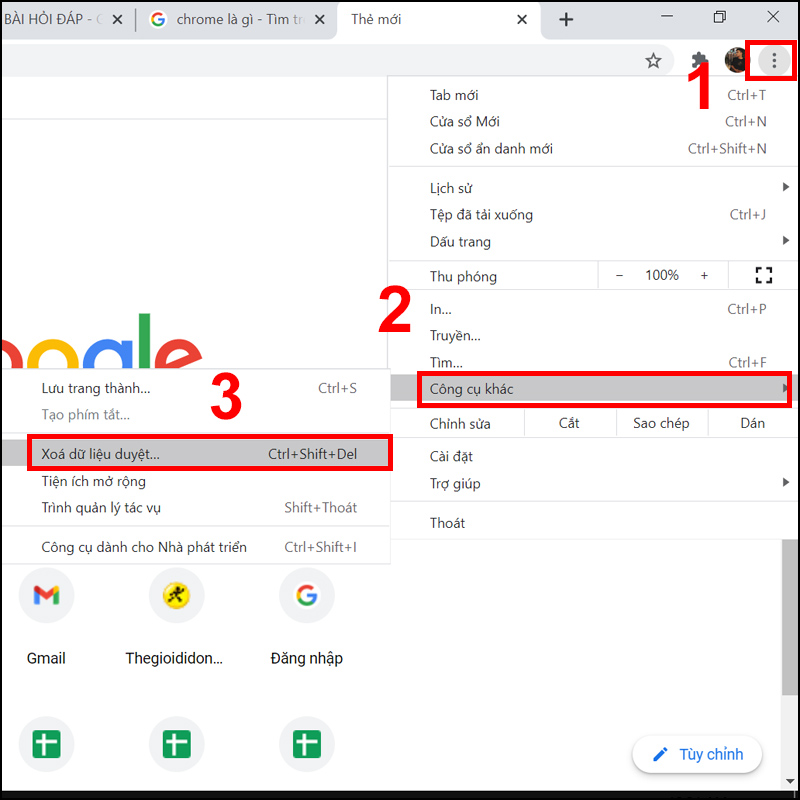 Xóa lịch sử duyệt web và cache