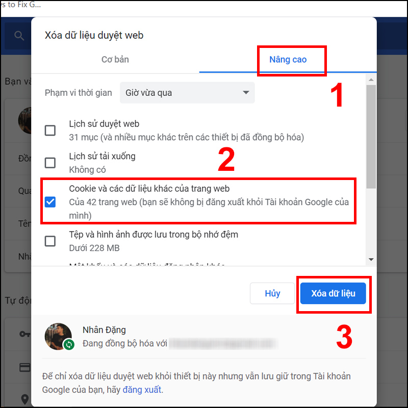 Xóa lịch sử duyệt web và cache
