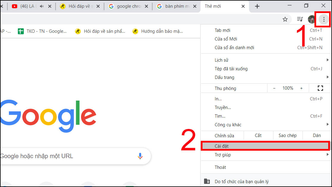 Bước 1: Trên trình duyệt Google Chrome, bạn nhấn vào dấu ba chấm > Chọn Cài đặt (Settings).