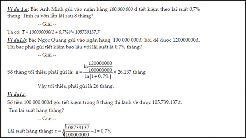 Một số ví dụ về bài toán tính lãi kép Một số ví dụ về bài toán tính lãi kép