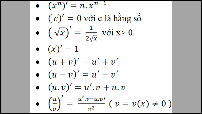 Quy tắc cơ bản của đạo hàm