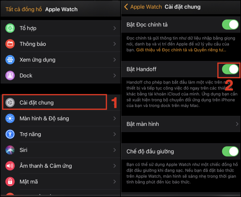 Bật Handoff trên Apple Watch