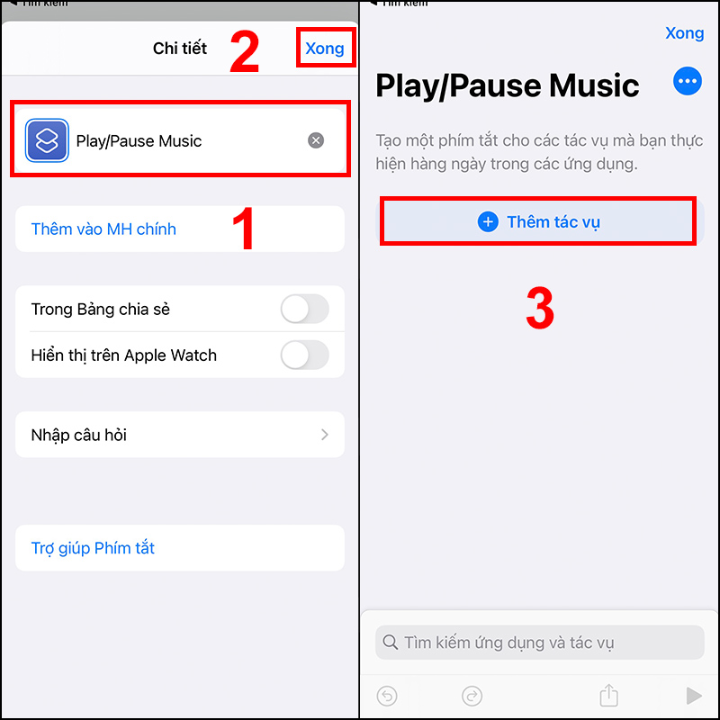 Tạo ph&iacute;m tắt Play/Pause tr&ecirc;n Shortcuts