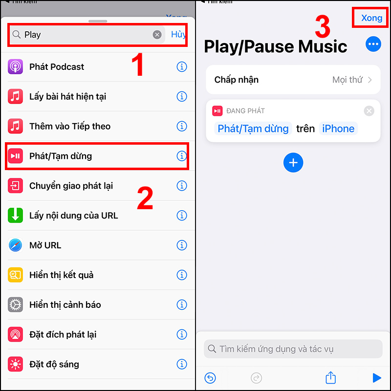 Tạo ph&iacute;m tắt Play/Pause tr&ecirc;n Shortcuts