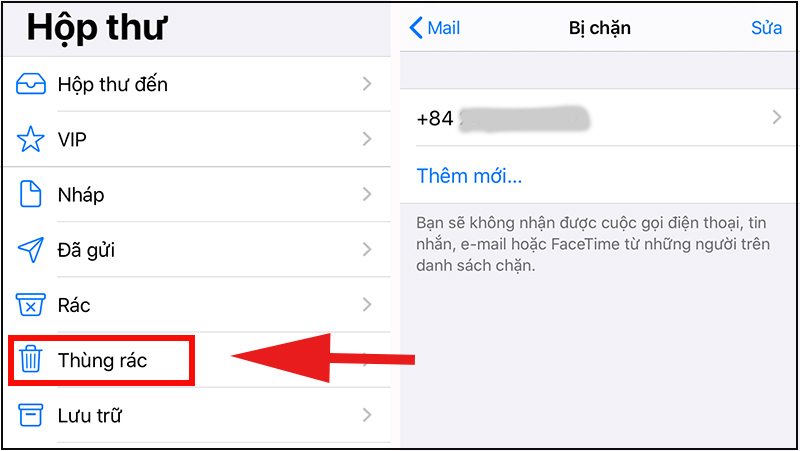 Xem thư đã bị chặn trong Thùng rác của Mail