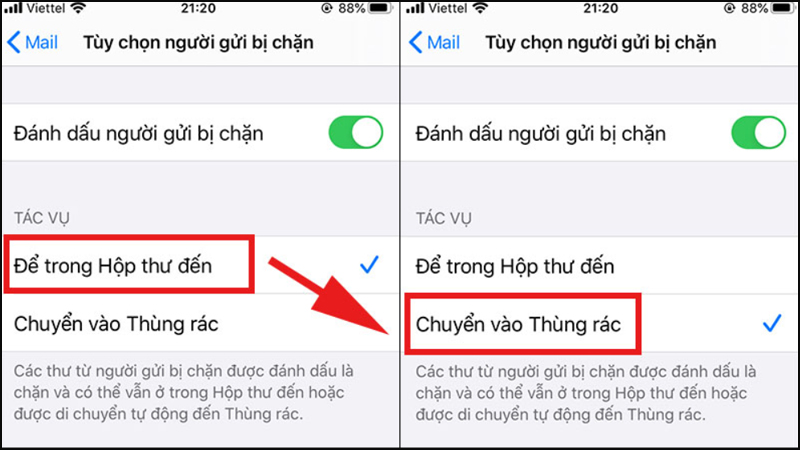 Bước 3: Chuyển Email của người bị chặn vào thùng rác