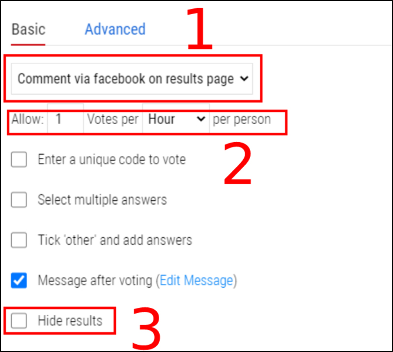 Settings, bạn có thể cho phép người dùng nhận xét về cuộc khảo sát (comment on result page)