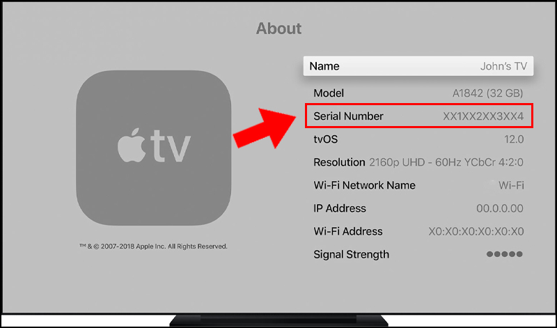C&aacute;ch t&igrave;m số seri của Apple TV 