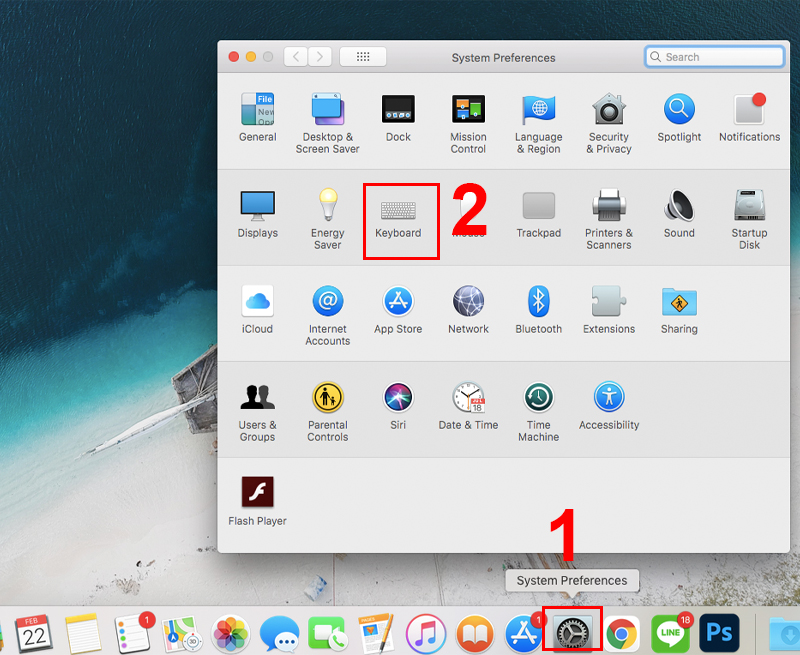 Nhấn v&agrave;o Keyboard trong System Preferences