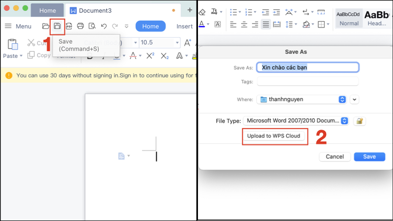 Cách lưu file trên WPS Cloud