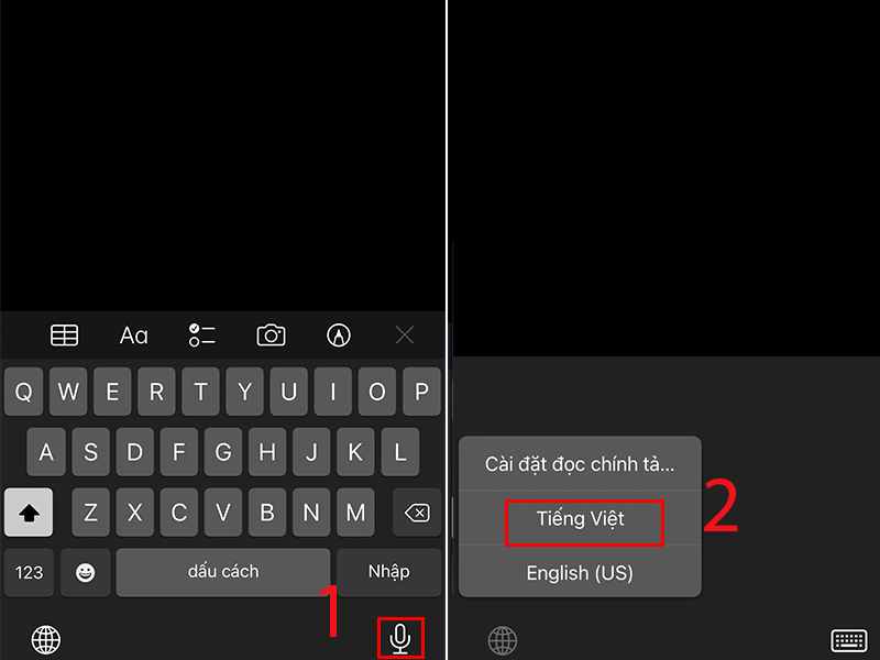 Chuyển sang Tiếng Việt và chọn nút micro để nhập văn bản bằng giọng nói