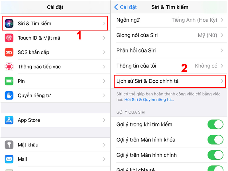 Trở lại mục Cài đặt và chọn Siri & Tìm kiếm