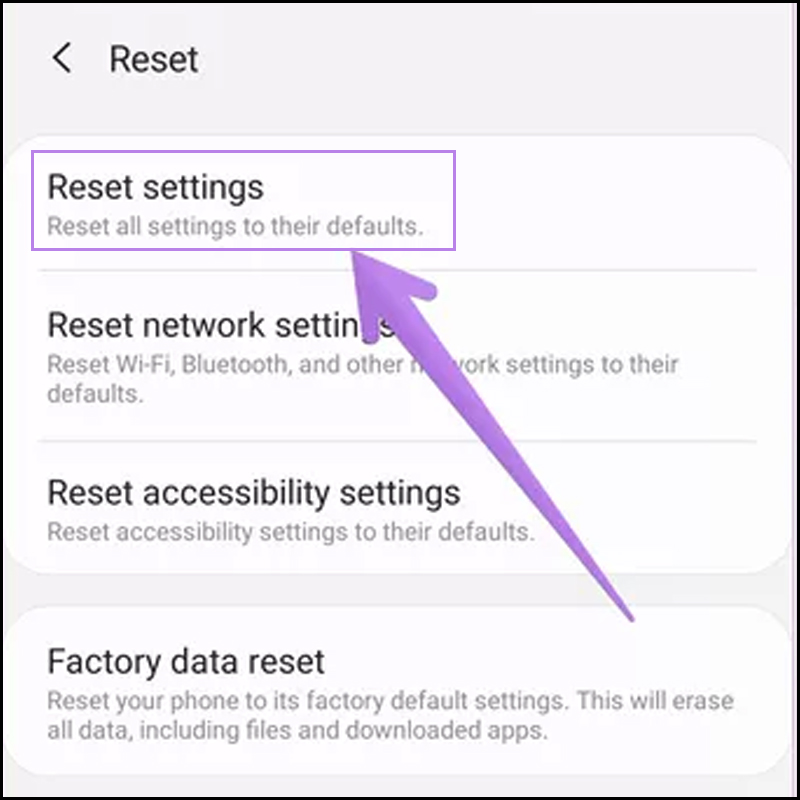 Reset lại tất cả cài đặt