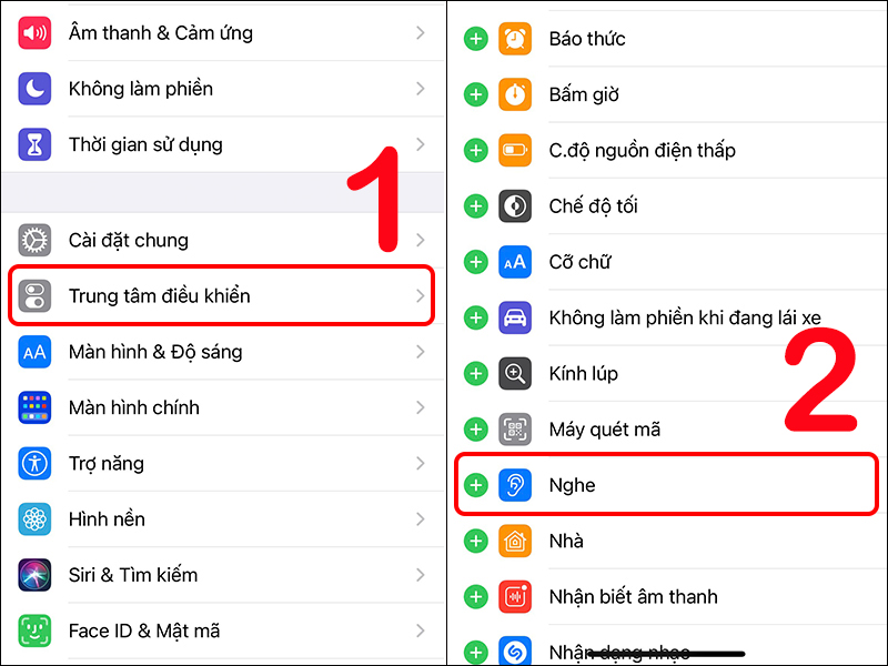 Th&ecirc;m mục Nghe v&agrave;o trung t&acirc;m điều khiển