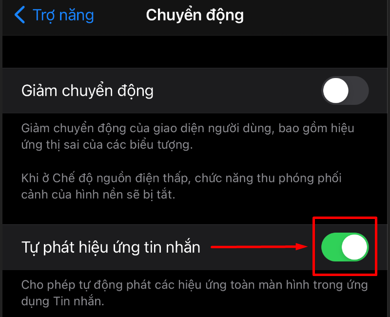 Tắt tự ph&aacute;t hiệu ứng tin nhắn