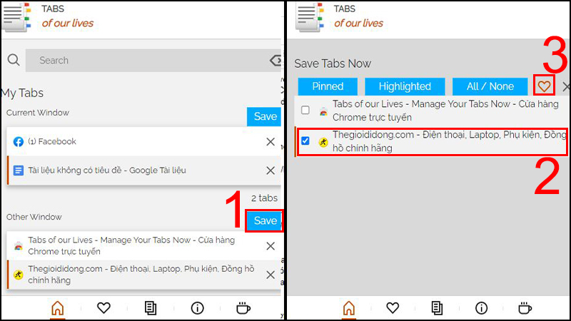 Bấm vào Save của tab mong muốn để thực hiện lưu