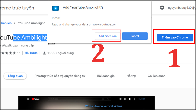Bấm Th&ecirc;m v&agrave;o Chrome > Chọn Add extension.