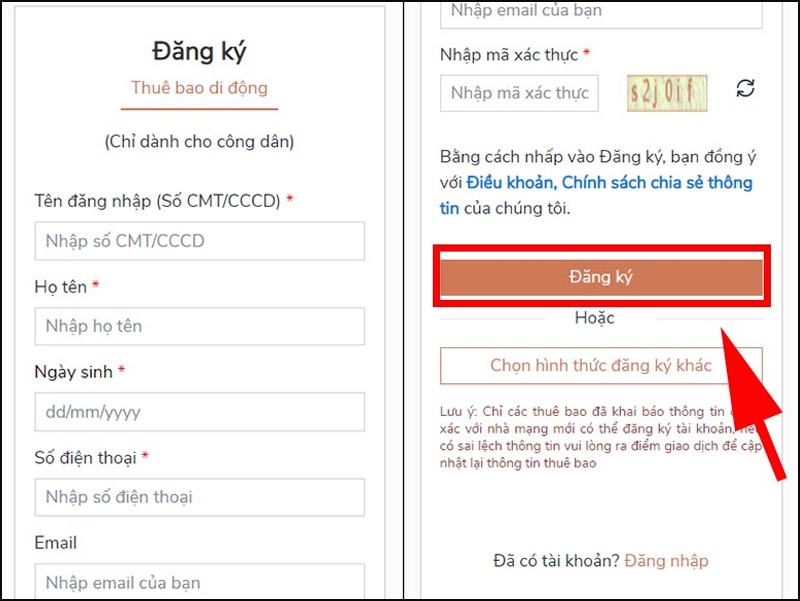 Nhập th&ocirc;ng tin đăng k&yacute; t&agrave;i khoản