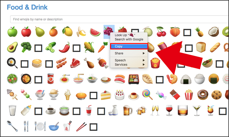 Nhập biểu tượng cảm x&uacute;c th&ocirc;ng qua trang web