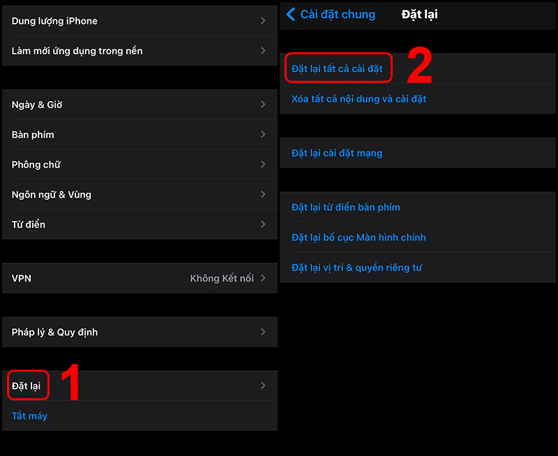 Đặt lại tất cả c&agrave;i đặt