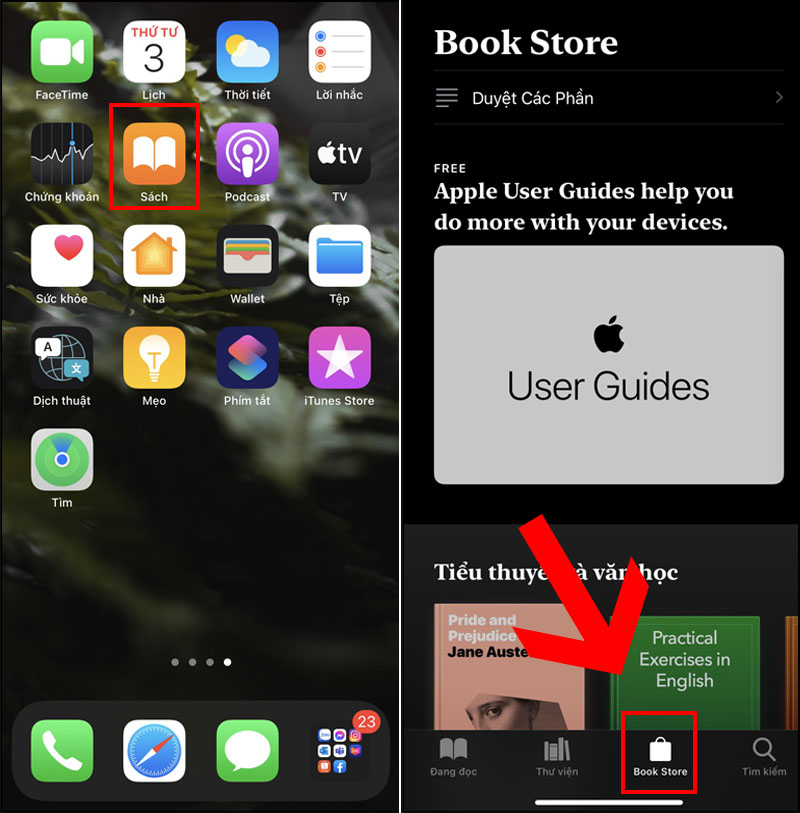 Chạm v&agrave;o Book Store hoặc S&aacute;ch n&oacute;i trong ứng dụng S&aacute;ch để xem c&aacute;c đầu s&aacute;ch.
