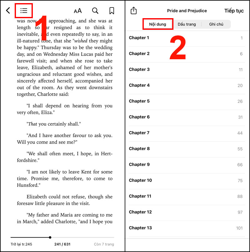 C&aacute;ch xem mục lục s&aacute;ch trong Apple Books.