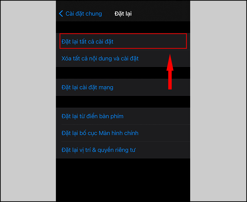 Đặt lại tất cả cài đặt