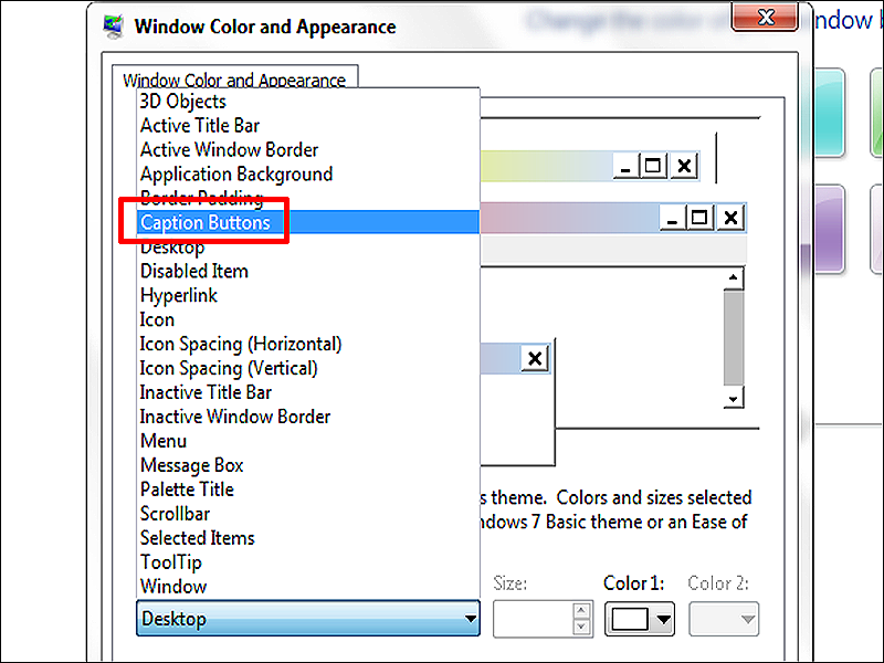 Chọn Caption Buttons